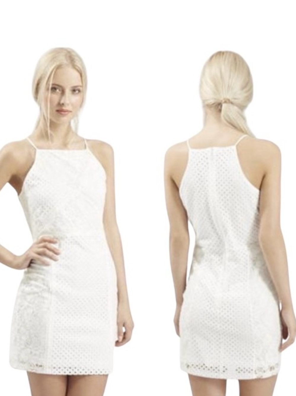Topshop Petite Strappy Lace Bodycon Mini Dress Sz US 4/S - Ivory White